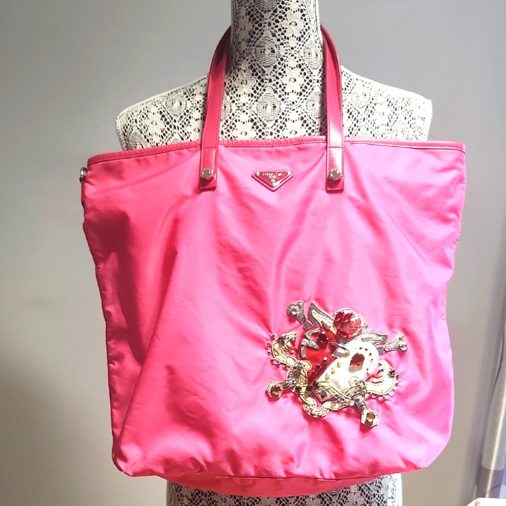 PRADA Peonia Tessuto Tattoo Nylon Tote Bag - Authentic